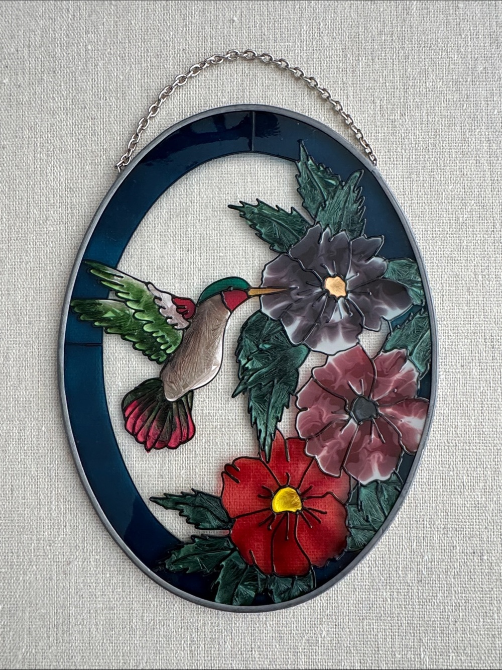 Hummingbird & Floral Stained Glass Wall Art - Multicolor